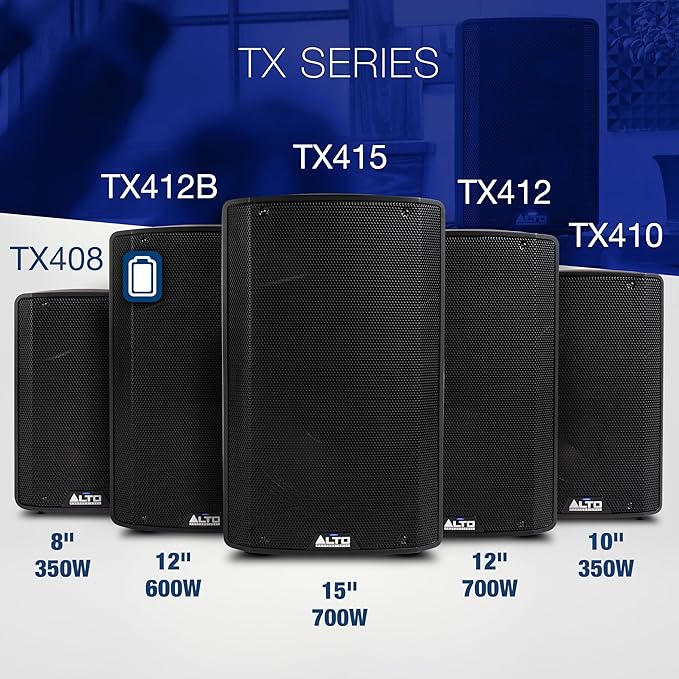 ALTO TX408 350W 8" Powered PA Speaker with Bluetooth, 2-Channel Mixer, Line Level for Mobile DJs and Musicians, for Small Venues, Rehearsals and Events