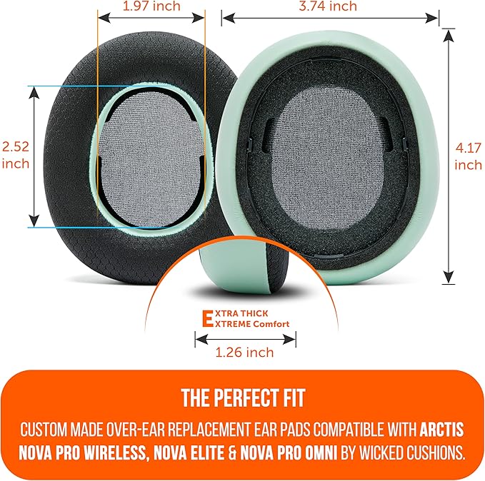 WC Freeze Nova Pro Wireless - Cooling Gel Earpads for Arctis Nova Pro Wireless, Nova Elite & Nova Pro Omni (Doesn’t Fit Other Models), by Wicked Cushions, Extra Thick & Comfortable | Mint