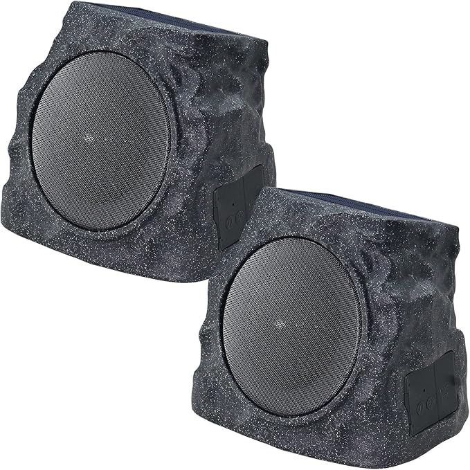 uuffoo 2-Pack Solar Powered Rock Speakers Outdoor Water-Resistant IP44 Rock Speaker with Lights RGB Colors and USB Charging for Patio Pool Party Yard Garden Outside