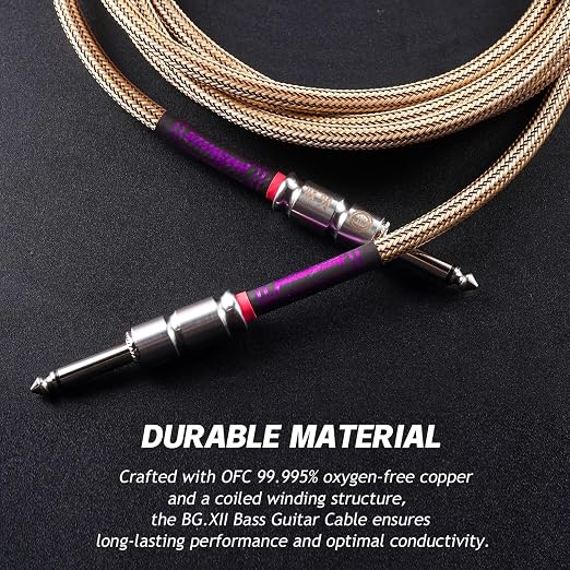 15ft Guitar Cable, 1/4 Inch Straight/Straight Instrument Cable, Electric Cord Amp Cord for Bass Guitar Amp and Instruments (Champagne & Black Braided BG.XII)
