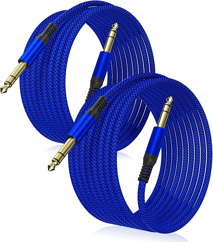 Elebase 1/4 Inch TRS Instrument Cable 20ft 2-Pack,Straight 6.35mm Male Jack Stereo Audio Interconnect Cord,6.35 mm Balanced Line for Electric Guitar,Bass,Keyboard,Mixer,Amplifier,Amp,Speaker,Equalizer