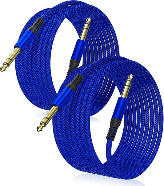 Elebase 1/4 Inch TRS Instrument Cable 20ft 2-Pack,Straight 6.35mm Male Jack Stereo Audio Interconnect Cord,6.35 mm Balanced Line for Electric Guitar,Bass,Keyboard,Mixer,Amplifier,Amp,Speaker,Equalizer