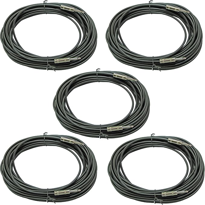 5 Pack: Instrument Acoustic Electric Bass Guitar Keyboard Patch Cable 1/4 Quarter Inch (50ft) (5 Pack)