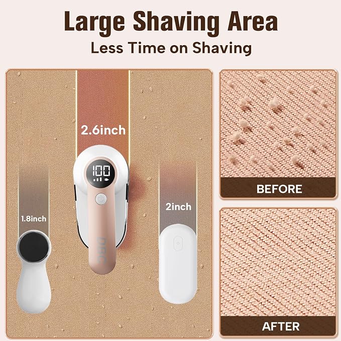 DBC Fabric Shaver with 15000r/Min Powerful Motor, LED Display, 3-Speeds, 6-Leaf Blades, Large Shaving Head Lint Remover for Clothes, Lint Ball, Furniture, Fuzz - Pink & White