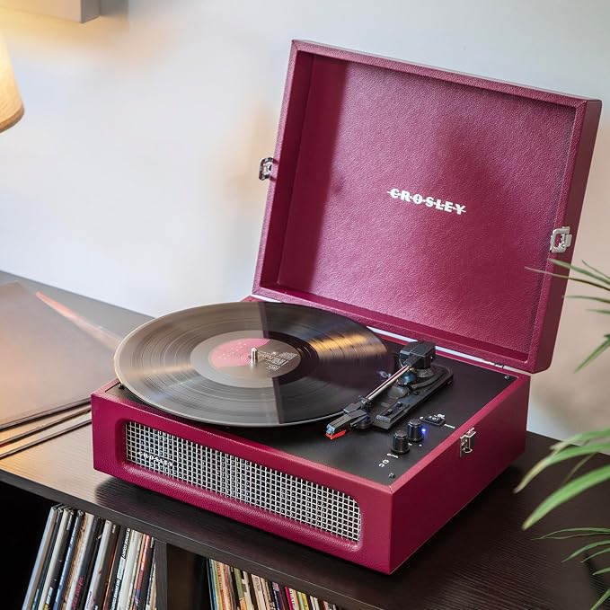 Crosley CR8017B-BU Voyager Vintage Portable Vinyl Record Player Turntable with Bluetooth in/Out and Built-in Speakers, Burgundy
