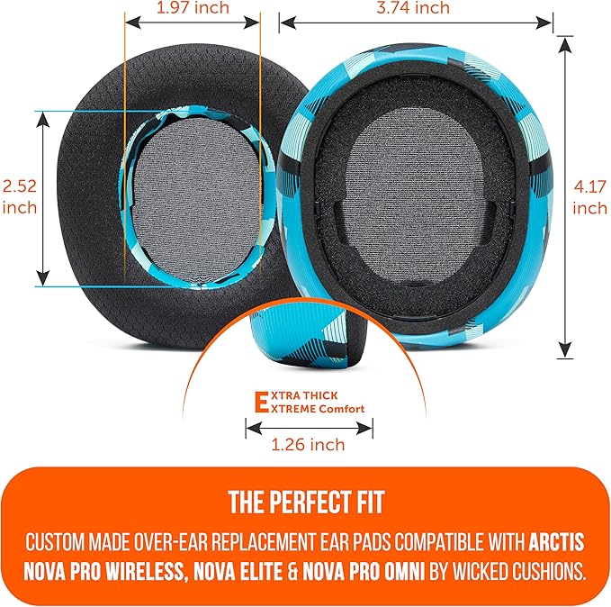 WC Freeze Nova Pro Wireless - Cooling Gel Earpads for Arctis Nova Pro Wireless, Nova Elite & Nova Pro Omni (Doesn’t Fit Other Models), by Wicked Cushions, Extra Thick & Comfortable | Cyan Prism