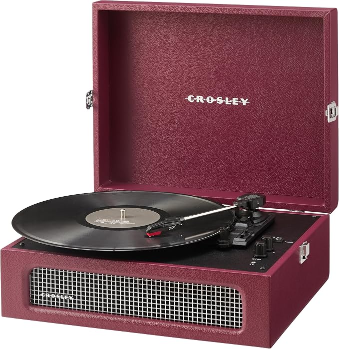 Crosley CR8017B-BU Voyager Vintage Portable Vinyl Record Player Turntable with Bluetooth in/Out and Built-in Speakers, Burgundy