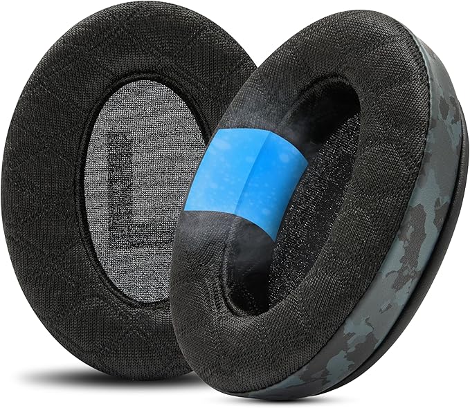 WC Freeze V2 Cloud - Angled Cooling Gel Earpads Compatible with HyperX Cloud Series by Wicked Cushions | Angled Pads for Extreme Comfort, New Freeze V2 Cooling Fabric, Extra Thick | Black Camo