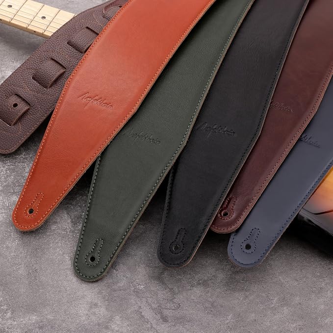 Nefelibata 3.8" Wide Guitar Strap, Full Grain Italian Leather Adjustable Guitar Straps with Foam Padding for Bass, Electric, and Acoustic Guitars