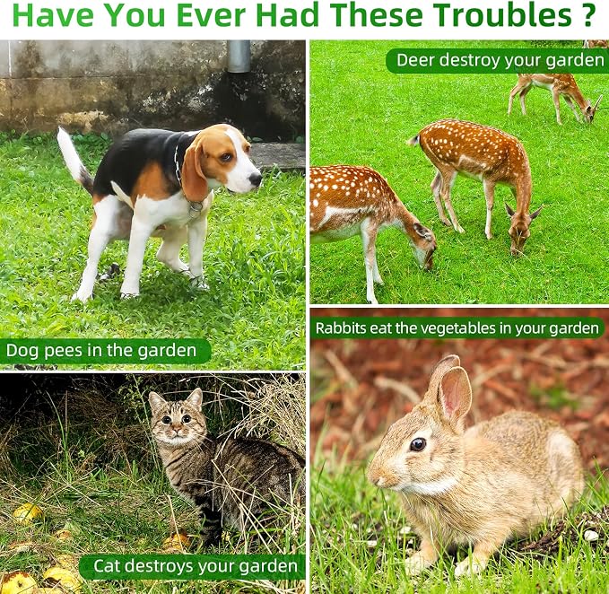 2026 Upgraded Solar Ultrasonic Animal Repellent Motion Activated Deer Repellen Outdoor with Adjustable Frequency Cat Deterrent to Keep Dog Raccoon Squirrel Rabbit Away from Yard Garden 4 Pack