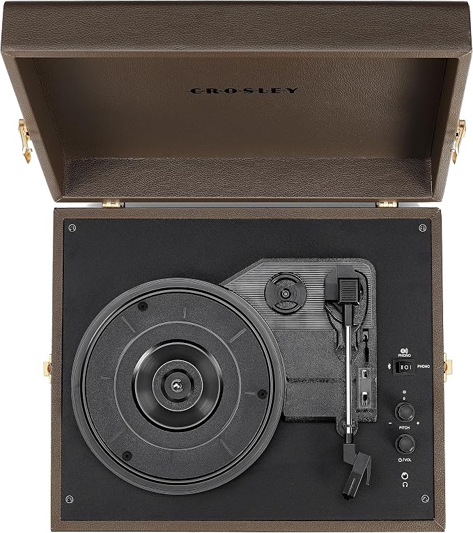 Crosley CR8017B-CO Voyager Vintage Portable Vinyl Record Player Turntable with Bluetooth in/Out and Built-in Speakers, Cocoa | Vinyl Record Player, Bluetooth In/Out, Built-in Speakers