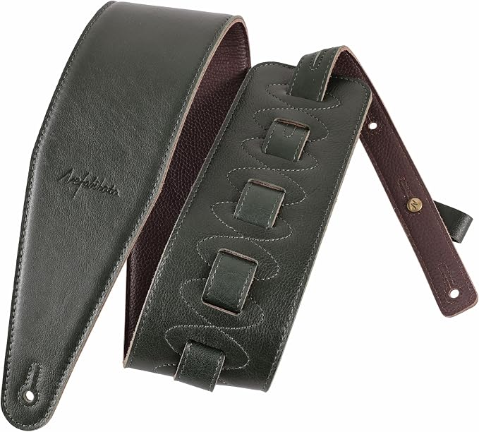 Nefelibata 3.8" Wide Guitar Strap, Full Grain Italian Leather Adjustable Guitar Straps with Foam Padding for Bass, Electric, and Acoustic Guitars