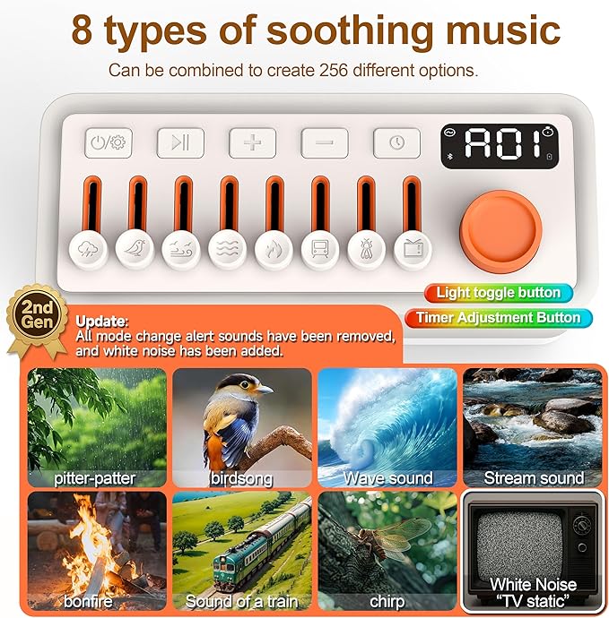 TMEHM 3-in-1 Sleep Sound Machine with 8 Mixable Nature Sounds, Portable Bluetooth Speaker & 12-Color Night Light, White Noise, Sleep Timer & Breathing Exercises for Babies, Kids, and Adults