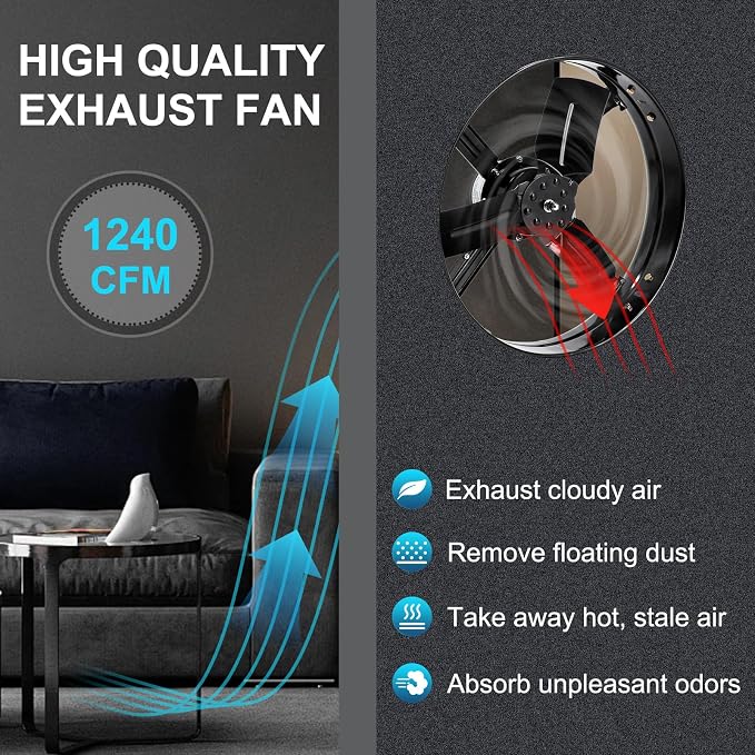 Criditpid 14" Gable Mount Vent Attic Fan, Exhaust Ventilation Fan with Adjustable Thermostat for Gable, Home, Shed, Garage, Portable Building, 1510RPM, 1239CFM, 1850 sq.ft Coverage Area.