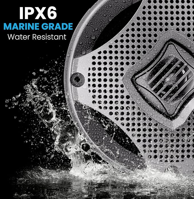 LANZAR 6.25 Inch Marine Speakers - 2 Way Water Resistant Audio Stereo Sound System with 400 Watt Power, Attachable Grills and Resin Treatment for Indoor and Outdoor Use - 1 Pair - AQ6CXS (Silver)