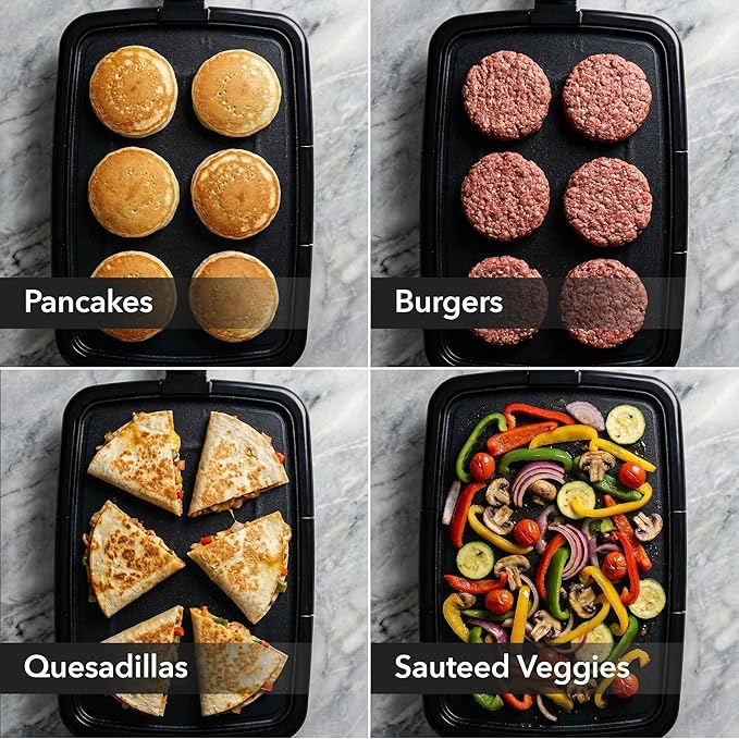 OVENTE Electric Griddle with 16 x 10 Inch Flat Non-Stick Cooking Surface, Removable and Adjustable Temperature Control, Indoor Grill for Instant Breakfast, Pancakes, Eggs or Burgers, Black GD1610B