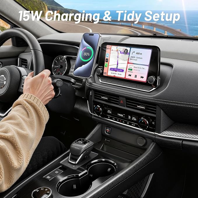 Phone Mount for Nissan Rogue S/SV/Rock Creek (2021-2026,Fit 8inch ONLY), Altima Platinum (2019-2025), Sentra SR/SV (2020-25), 15W Wireless Charger, Magnetic Phone Holder, 360°, Magsafe, Hands Free