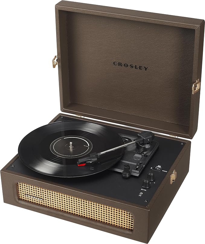 Crosley CR8017B-CO Voyager Vintage Portable Vinyl Record Player Turntable with Bluetooth in/Out and Built-in Speakers, Cocoa | Vinyl Record Player, Bluetooth In/Out, Built-in Speakers