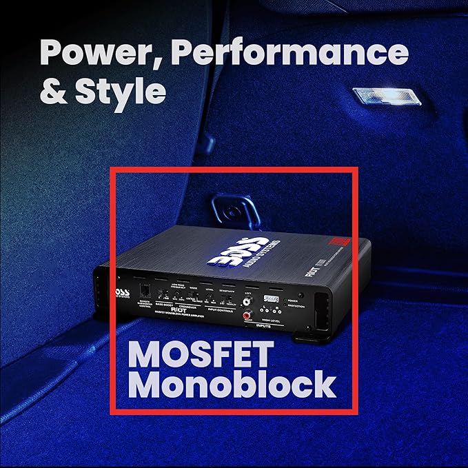 BOSS Audio Systems R1100M Monoblock Car Amplifier - 1100 High Output, 2-8 Ohm Stable, Low/High Level Inputs, Low Pass Crossover, MOSFET Power Supply