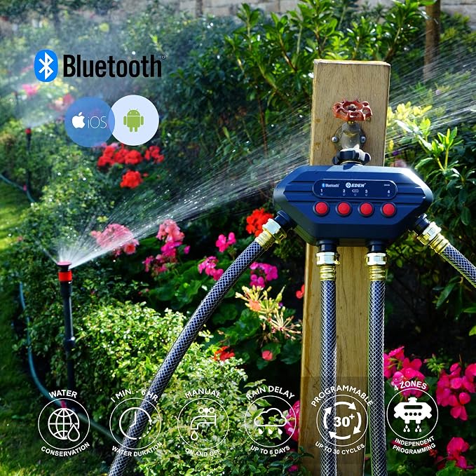 Eden 93443 4-Zone Bluetooth Water Timer |, Stainless Steel Washers