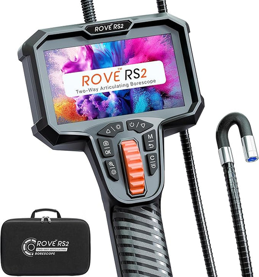 ROVE RS2 Two-Way Articulating Borescope Camera with Light, 1080P Industrial Endoscope Inspection Camera with 180° Articulated Slim 6.2mm Probe, 4.3” IPS Screen, for Wall Automotive, Mechanics, and DIY