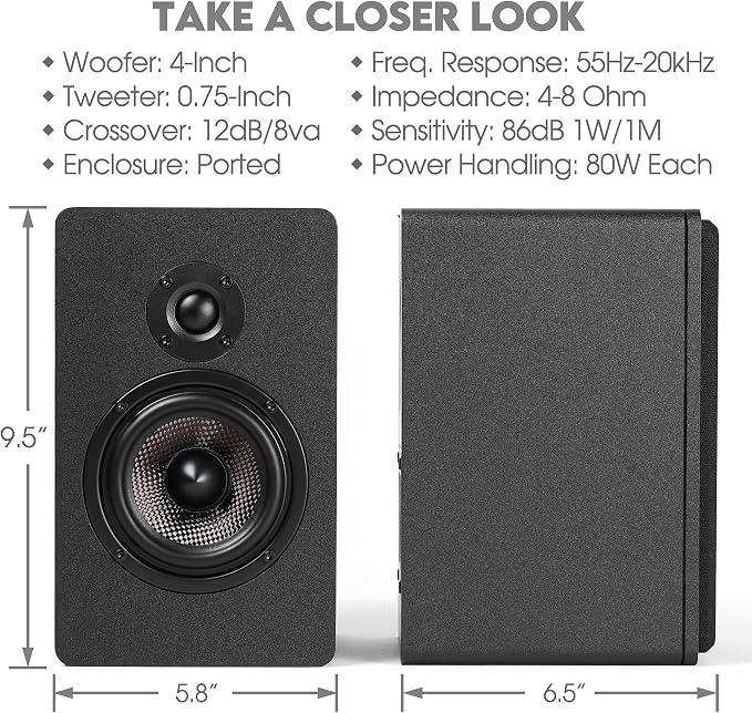 Micca MB42X G2 Passive Bookshelf Speakers for Home Theater Surround Sound, Stereo, and Passive Near Field Monitor, 2-Way (Black, Pair)