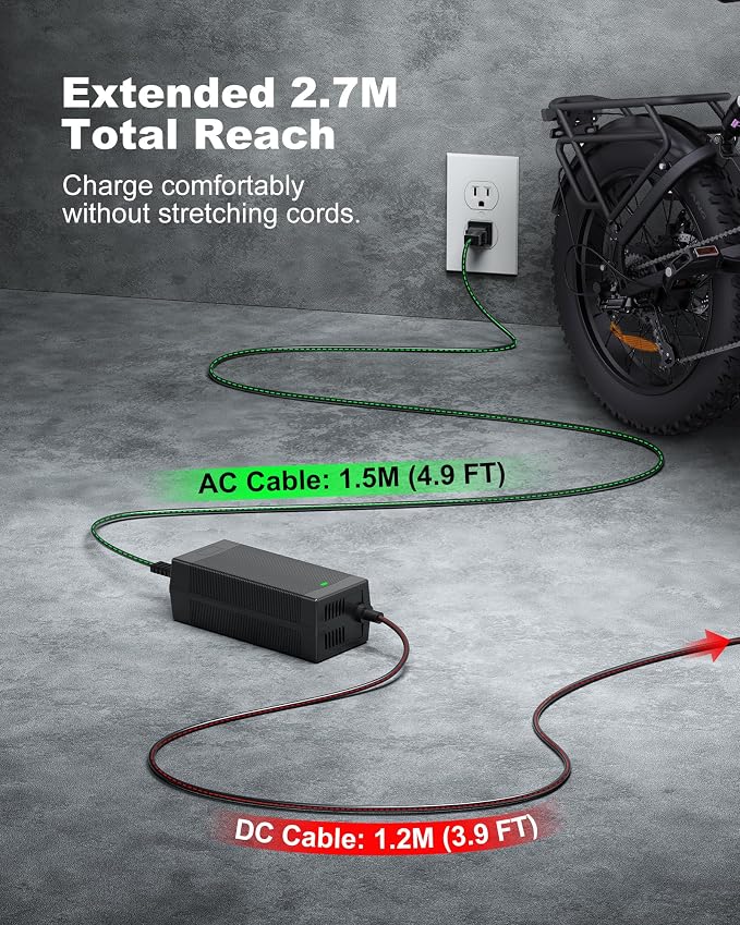 VHBW 54.6V 2A Electric Bike Charger Compatible with Gotrax F1, R1, Z4 Lite, F2, R2, EBE3, EBE4 and Traveler, ETL Listed, 5 Connector Tips, 8.2 ft Cable, LED Indicator