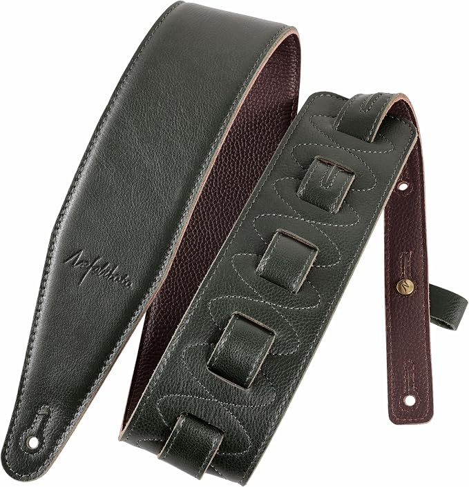 Nefelibata 3" Wide Guitar Strap, Full Grain Italian Leather Adjustable Guitar Straps with Foam Padding for Bass, Electric, and Acoustic Guitars
