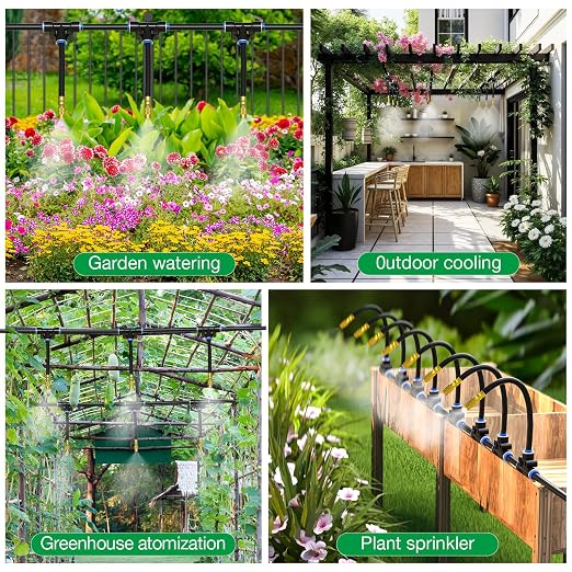 MIXC 50Ft 1/4" Drip Irrigation System,2026-Upgrade Garden Irrigation Kit with 12pcs Adjustable Copper Nozzles,Automatic Atomizing Watering System for Outdoor Plants,Raised Bed,Yard,Potted Plant,Lawn