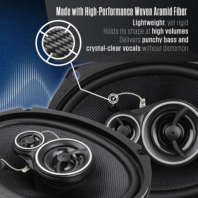 Jensen APEX Power Series JS69K 6x9 3-Way Premium Aramid Fiber Car Speakers (Pair) | 375 Watts Peak Power (100W RMS) per Speaker | 30mm PEI Dome Tweeters | Delivers Punchy Bass & Crystal-Clear Vocals