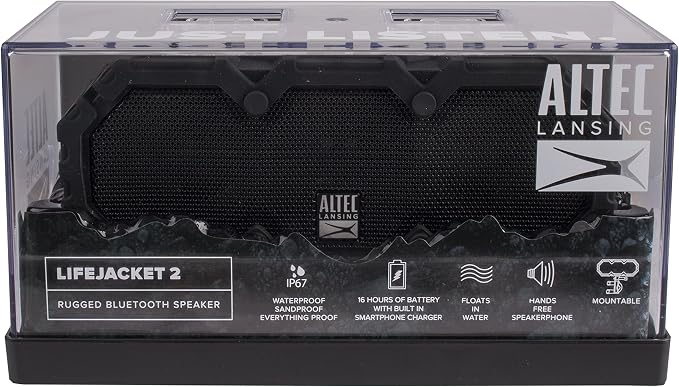 Altec Lansing LifeJacket - Waterproof Bluetooth Speaker, Wireless & Portable Speaker for Travel & Outdoor Use, 30 Hour Playtime & 50 Foot Range, Black