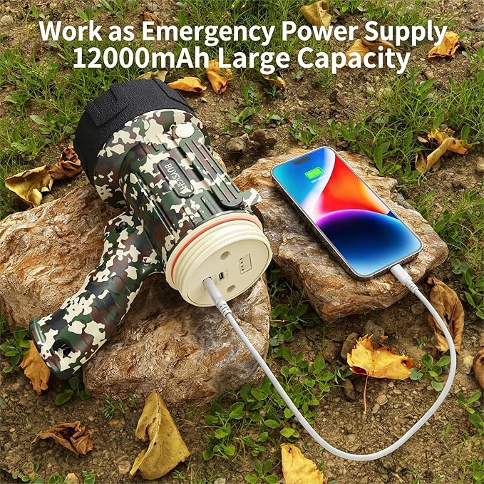 BUYSIGHT Rechargeable Spotlight Flashlight, TURE 1600 high lumens Hand held Spotlight Waterproof Flashlight Hunting floodlight with red Filter(Camouflage Green-COB)
