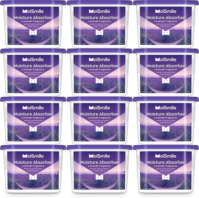 Lavender Moisture Absorbers 12 Pack, Fast Acting Humidity Absorber & Odor Eliminator, 10.5 oz High Capacity Dehumidifier for Closet, Bathroom, Basement, Car & RV