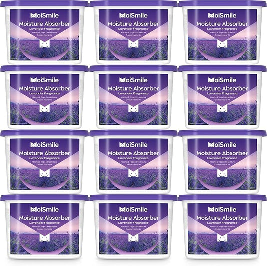 Lavender Moisture Absorbers 12 Pack, Fast Acting Humidity Absorber & Odor Eliminator, 10.5 oz High Capacity Dehumidifier for Closet, Bathroom, Basement, Car & RV