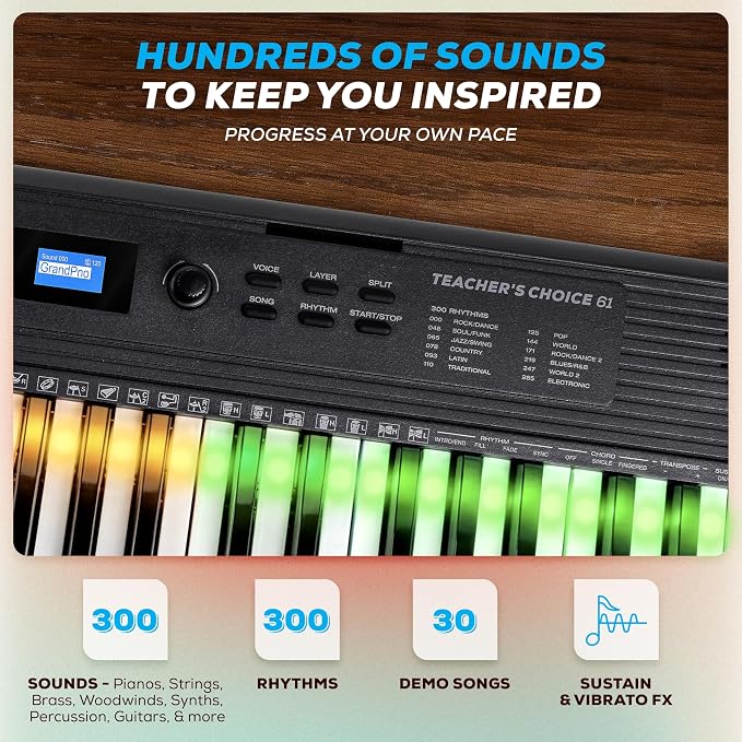 Alesis Teacher's Choice 61 Portable Keyboard Piano for Beginners with 61 Light Up Keys, 300 Sounds, Speakers, Tablet Stand and Skoove Music Lessons
