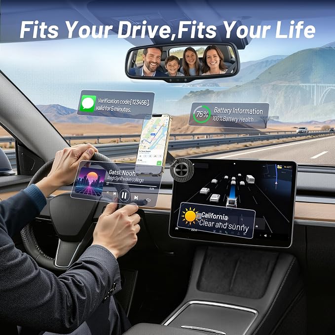Phone Holder for Model Y,Magnetic Phone Holder,15W Wireless Car Charger with Magsafe,Suction Cup Phone Mount for iPhone & Android,360 & Foldable,Car Accessories for Model 3 & Y