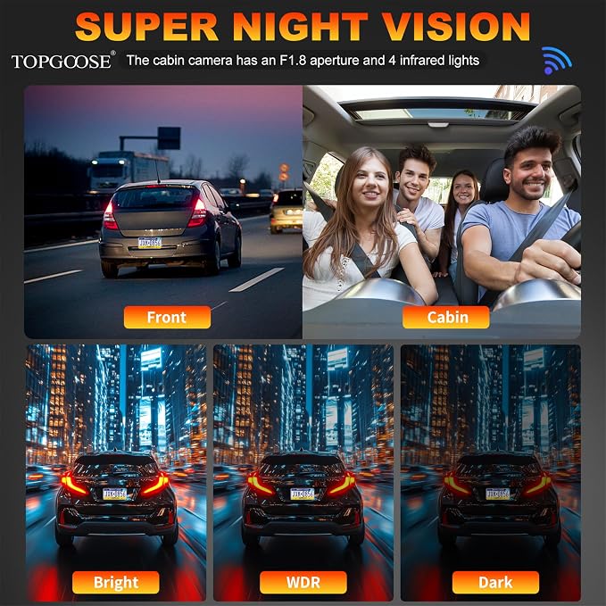 4 Channel Dash Cam 360° View, TOPGOOSE 2K Front and Rear Inside, Left Right Dash Camera for Cars, 5G WiFi & APP Control, with 64GB SD Card, G-Sensor, Night Vision, 24H Parking Mode