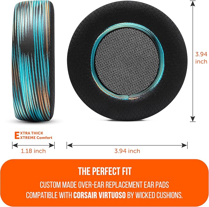 WC Freeze Virtuoso - Hybrid Fabric Cooling Gel Replacement Earpads for Corsair Virtuoso Gaming Headset, Made by Wicked Cushions, Improved Durability, Thickness and Sound Isolation | The Simulation