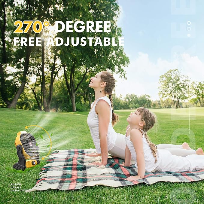 JINLICTE Portable Camping Fan, Rechargeable Battery Powered Tent Fans for Camp Hanging, [8-36Hrs Runtime], 9 Inch, Stepless Speed, Powerful&Quiet, for Picnic, Barbecue, Fishing, Travel, Home, Tent