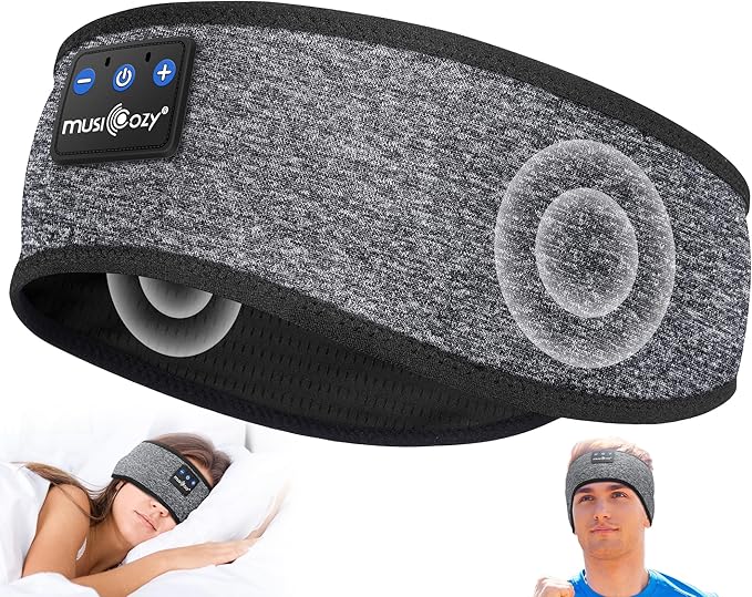MUSICOZY Sleep Headphones Masks, Bluetooth Sleep Eye Mask for Sleeping for Side Sleepers, Sleeping Masks Headphones Wireless Music Mask Men Women with Speakers Cool Tech Gadgets Gifts, 2 Packs