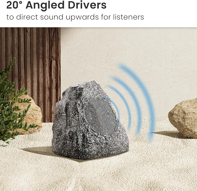 Theater Solutions 4R4G Outdoor Granite Rock 4 Speaker Set for Deck Pool Spa Patio Garden