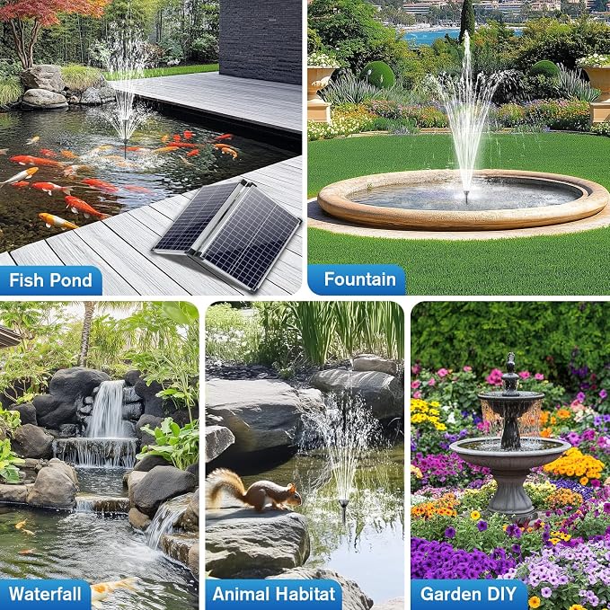 POPOSOAP 70W Solar Water Pump, Solar Water Fountain with Water Shortage Protection, Solar Pond Pump 580GPH Adjustable with PVC Clear Tubing, 17Ft+10Ft Cord for Ponds, Garden, Waterfall, Hydroponics