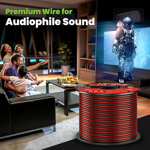 GEARit 14 Gauge Speaker Wire 100 ft,Speaker Cable with Foot Markers & Polarity Markings,14 Gauge Wire for Car Audio & Home Theater Speakers,Audio Cable for DIY Installations,CCA(Black Red)
