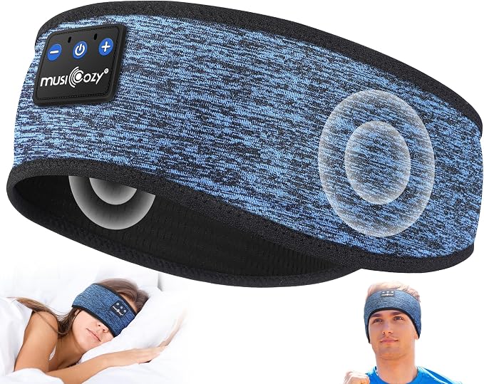 MUSICOZY Sleep Headphones Bluetooth 5.4 Headband, Wireless Earphones Music Sleep Earbuds Sleeping Eye Mask with HD Stereo Speakers for Workout Running Travel Yoga, Ideal Gifts (Blue)