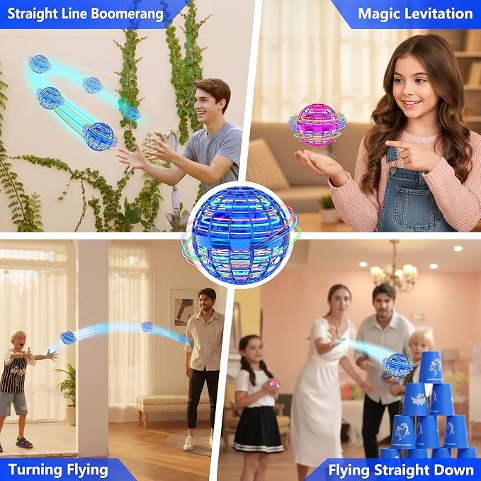 Cosmic Globe Flying Orb Ball, Safe & Durable Flying Ball for Kids, Hand Controlled Magic Hover Ball with 360° Flips, Fun Indoor Outdoor Toy for Boys Girls 6-12+（Blue）