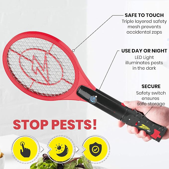 ZAP IT! Bug Zapper Rechargeable Bug Zapper Racket, 4,000 Volt, USB Charging Cable, 2 Pack