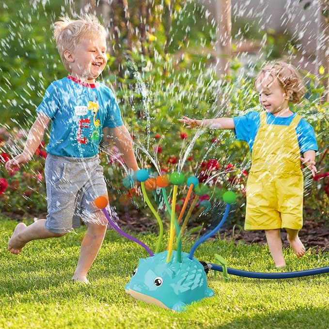Kids Water Sprinkler Toy, 360° Outdoor Splash Sprinkler with Wiggling Water Arms, Fun Backyard Summer Water Toy for Toddlers, Boys and Girls, Easy Hose Connection for Lawn, Garden and Pool Party