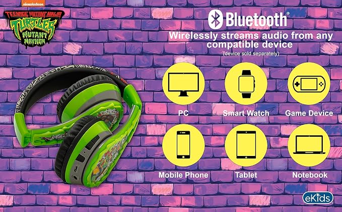 Teenage Mutant Ninja Turtles Bluetooth Headphones Kids Wireless Headphones