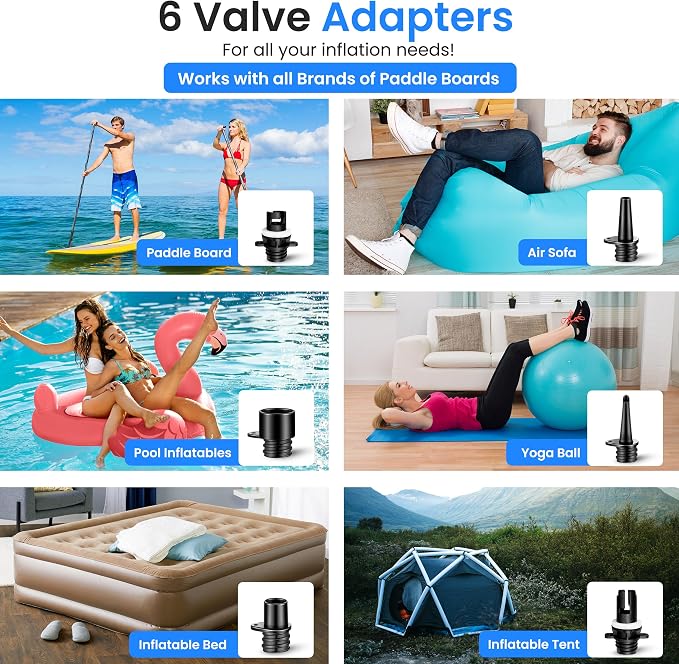SereneLife Electric Air Pump Compressor – Portable Inflator for SUPs (Stand Up Paddle-Boards) & Pool Inflatables, Digital LCD Display, Adjustable Air Pressure Settings, Car Power Outlet Connection