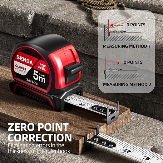 SENDA Tape Measure 16FT with 1/8 Fraction, Double-Hook Measuring Tape Retractable with 1 Inch Wide Blade & Belt Clip, ABS TPR Rubber Protection,Matte Nylon-Coated Blade for DIY, Construction (2 Pack)